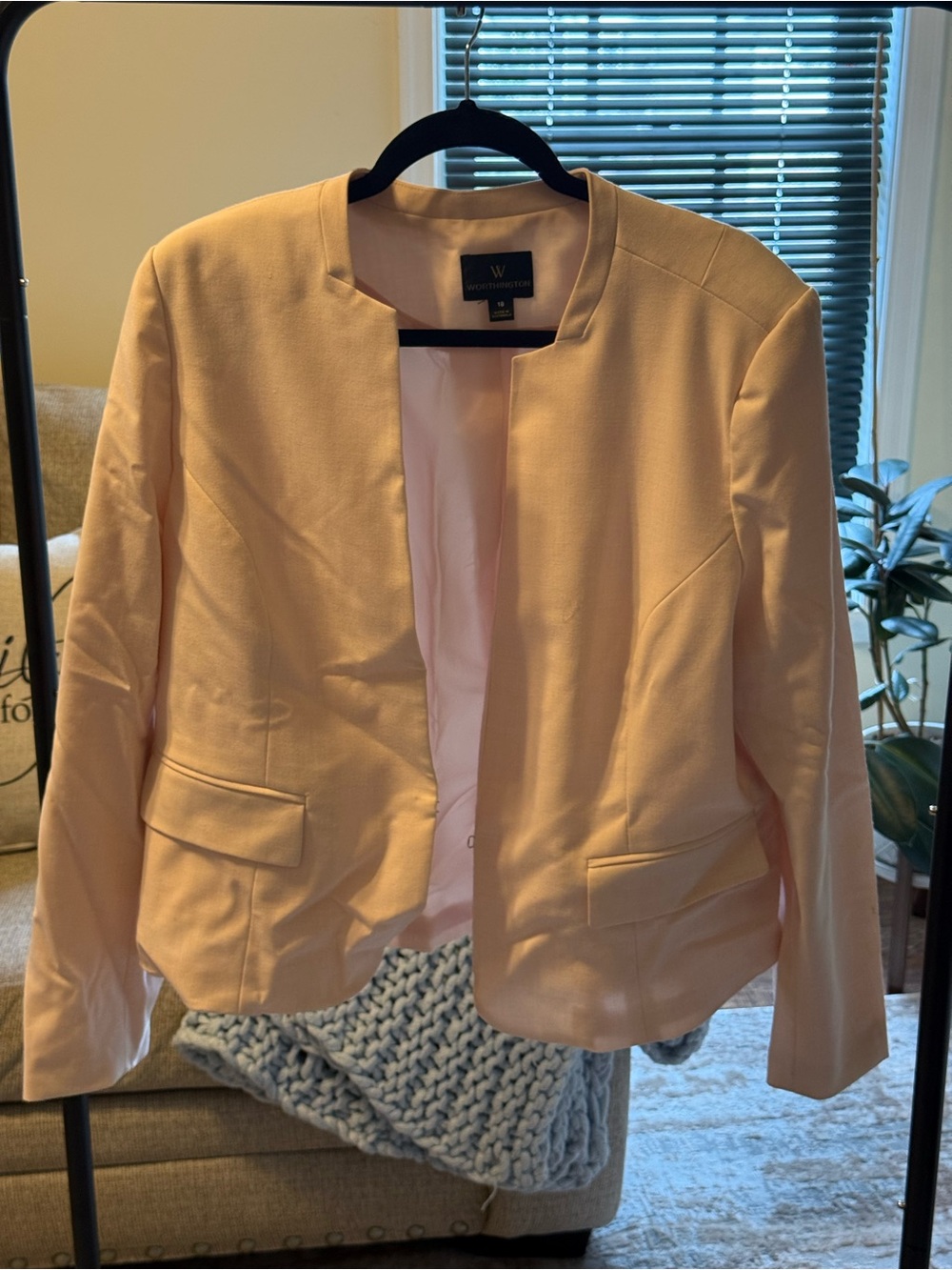 Worthington Light Pink Cropped Open-Front Blazer